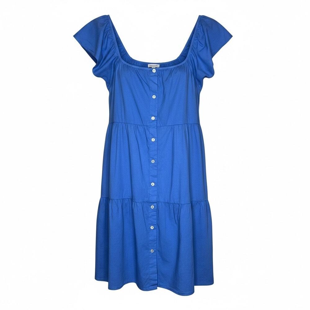 Self Contrast Blue Cotton Tiered Babydoll Mini Dress NWT Medium